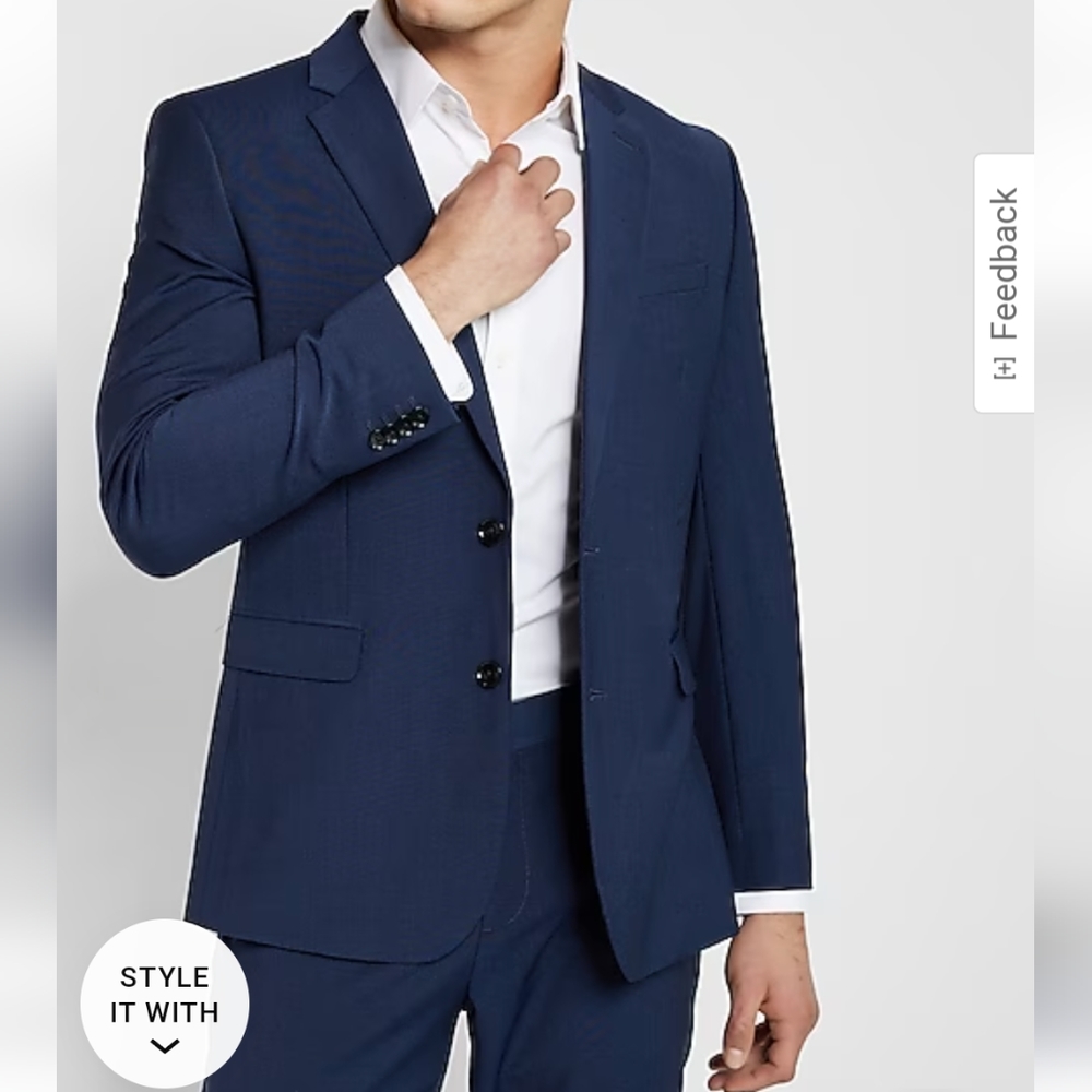 Men's Slim Blue Wool Blend Modern Tech Suit Jacket